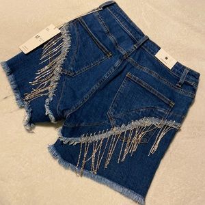 Festival Rhinestone Fringe Jean Shorts size Medium New with Tags